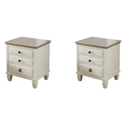 Beige Oak Wood 3-Drawer Standard Nightstand Image - 9
