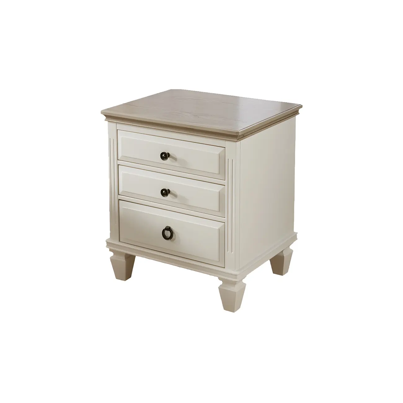 Beige Oak Wood 3-Drawer Standard Nightstand Image - 8 | homeyfad