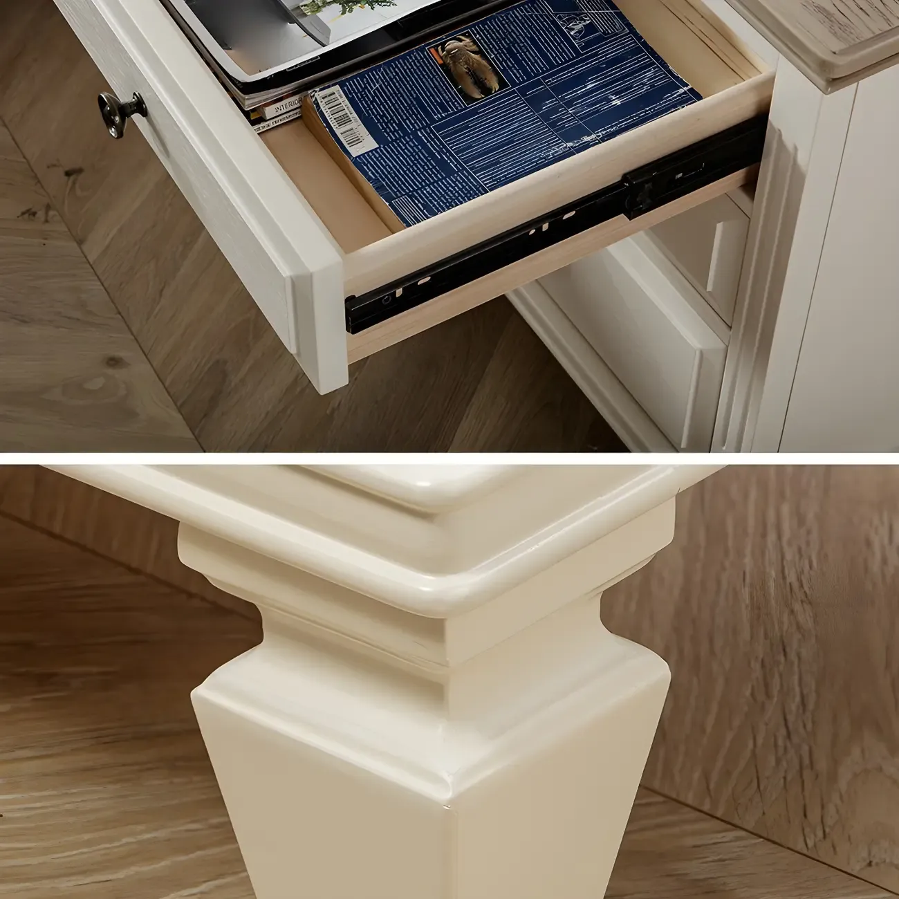 Beige Oak Wood 3-Drawer Standard Nightstand Image - 6