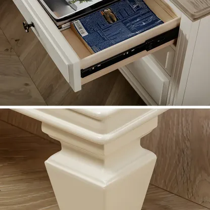 Beige Oak Wood 3-Drawer Standard Nightstand Image - 6