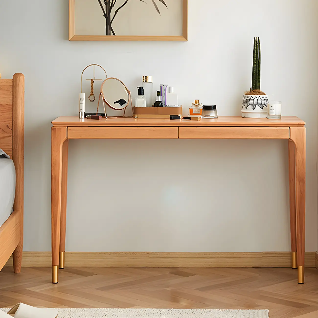 Natural Wood Entryway Console Table with Drawers Image - 1 | homeyfad