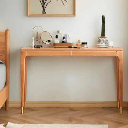 Natural Wood Entryway Console Table with Drawers Image - 1