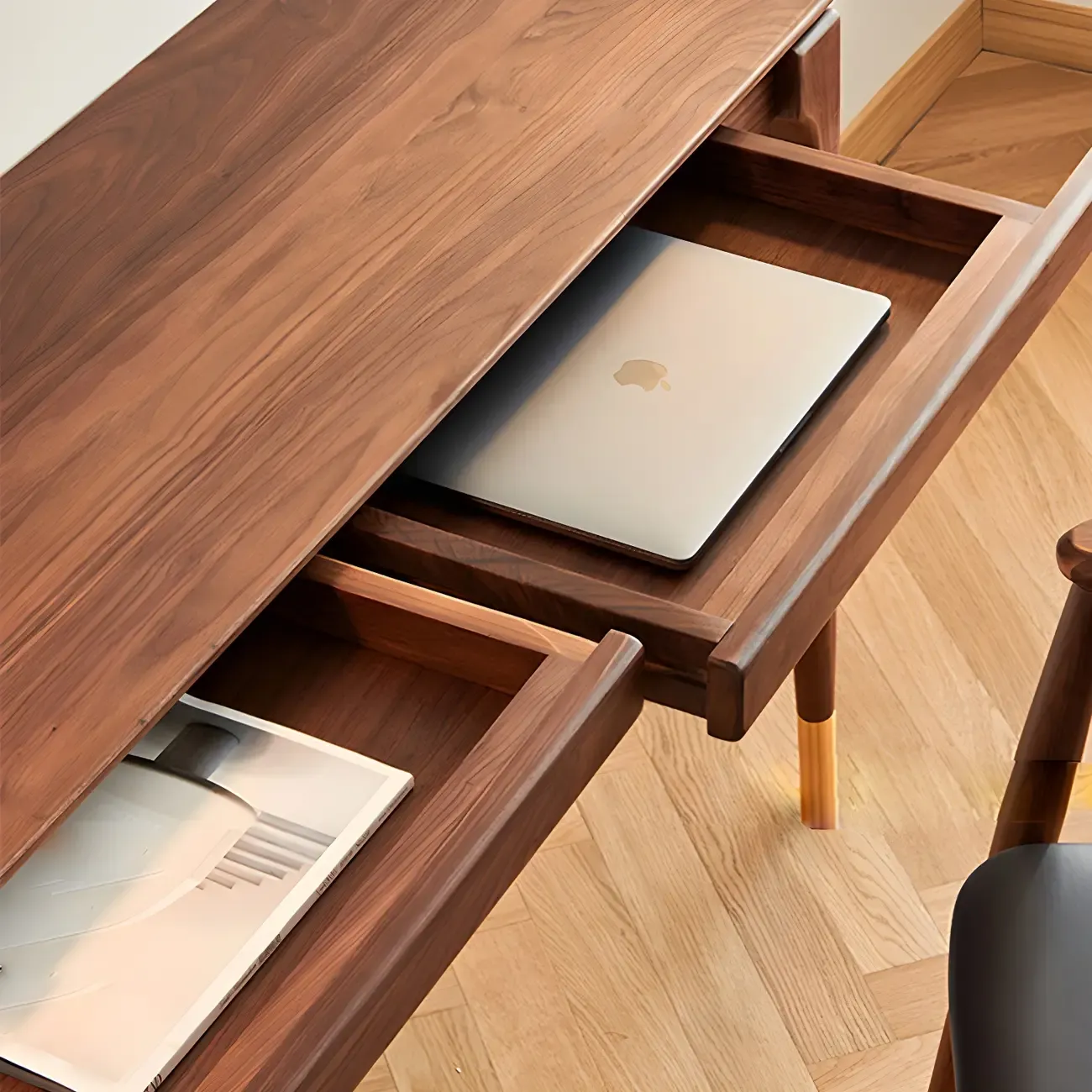 Natural Wood Entryway Console Table with Drawers Image - 8