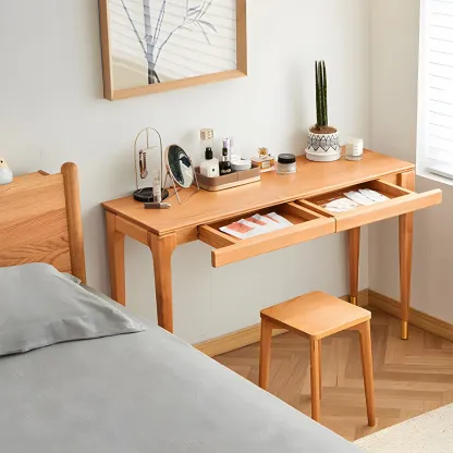 Natural Wood Entryway Console Table with Drawers Image - 3