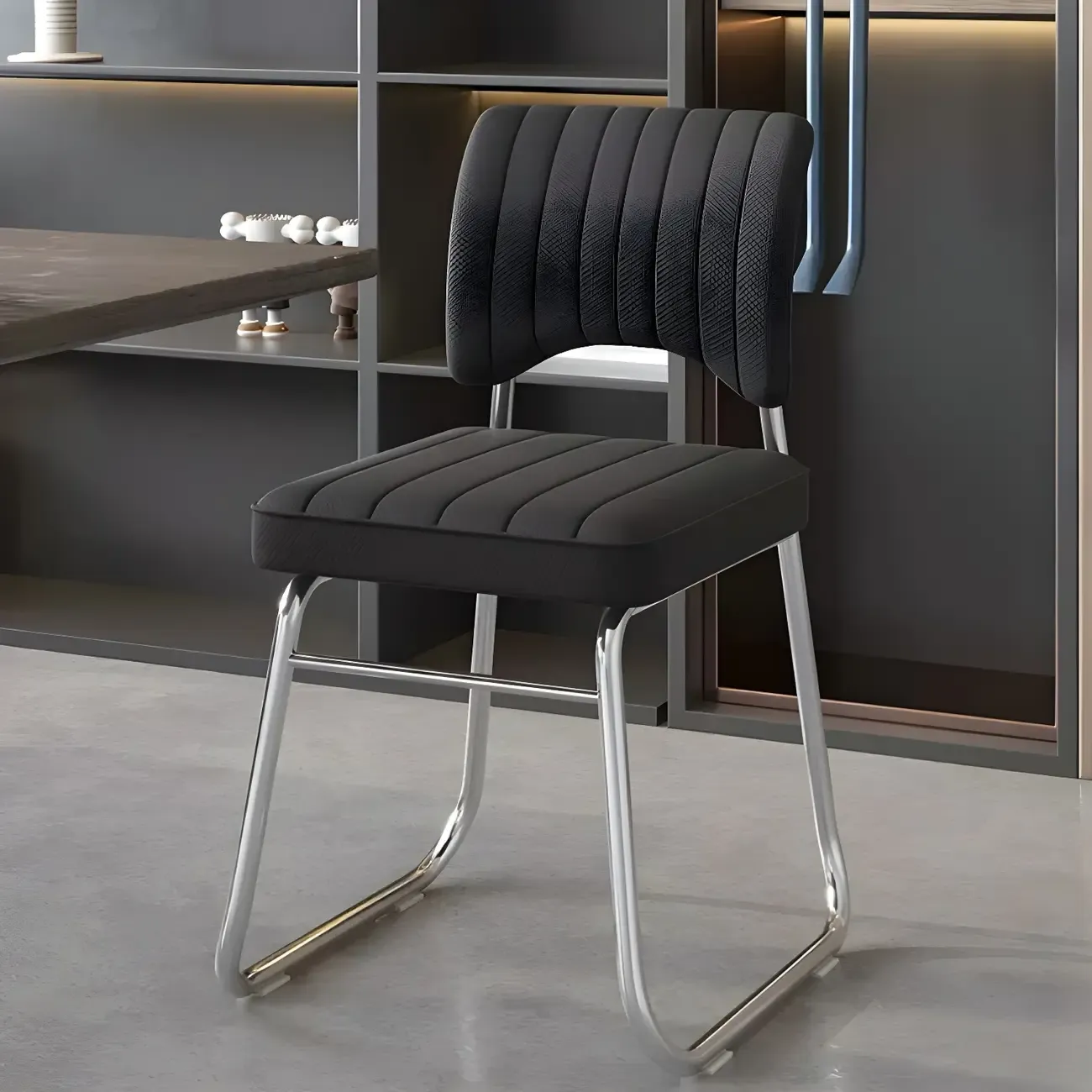 Modern Black Steel Leather Upholstered Office Chair Image - 3