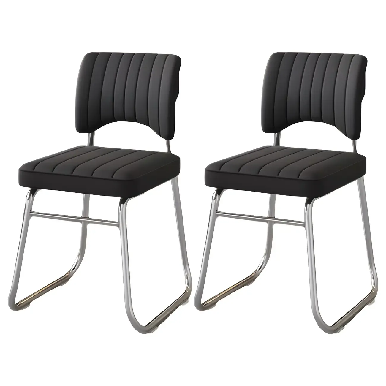Modern Black Steel Leather Upholstered Office Chair Image - 12