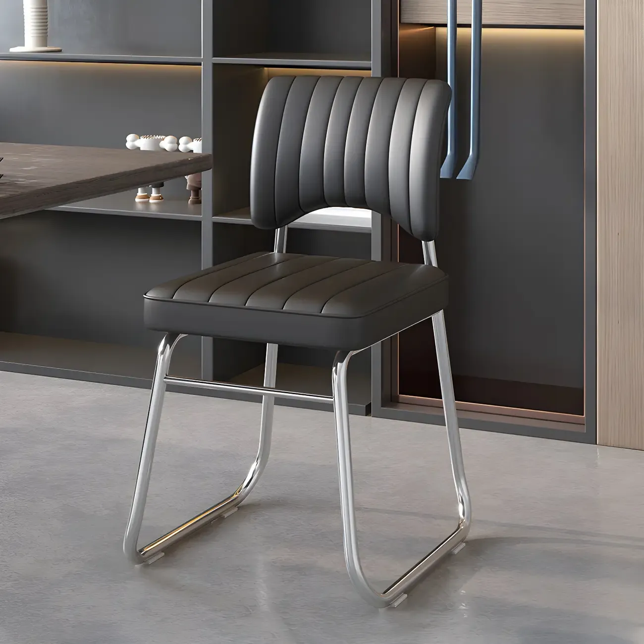 Modern Black Steel Leather Upholstered Office Chair Image - 1