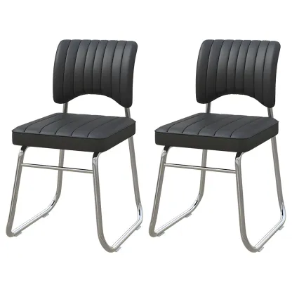 Modern Black Steel Leather Upholstered Office Chair Image - 6