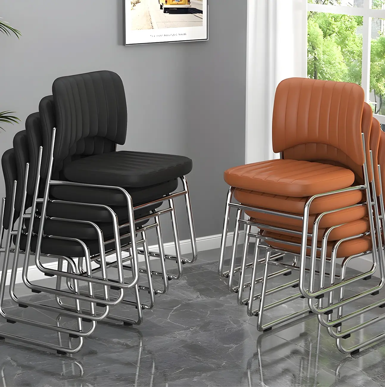 Modern Black Steel Leather Upholstered Office Chair Image - 4 | homeyfad