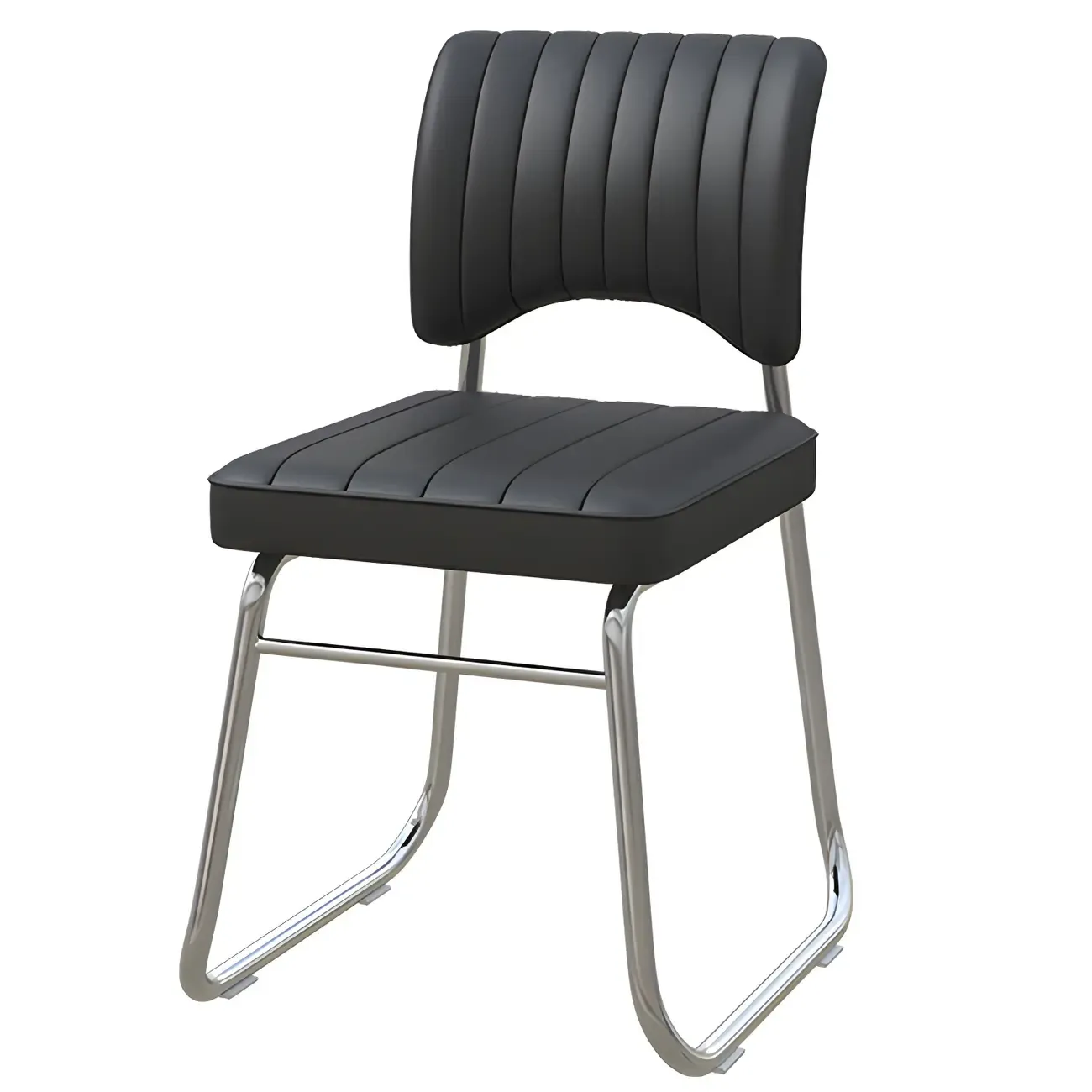 Modern Black Steel Leather Upholstered Office Chair Image - 5