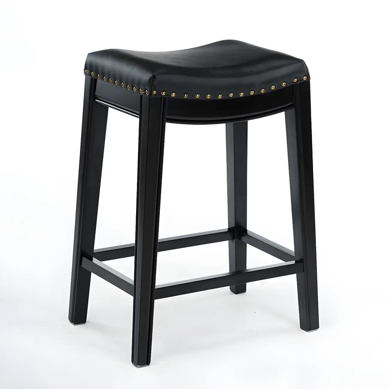 Counter Height Armless Leather Traditional Bar Stools Image - 8