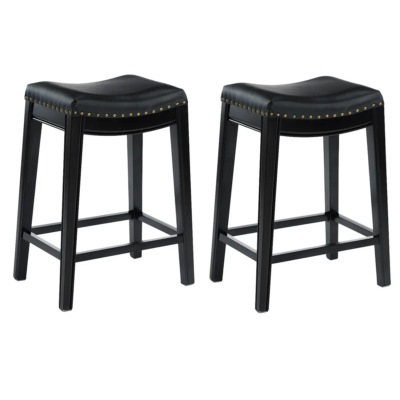 Counter Height Armless Leather Traditional Bar Stools Image - 9