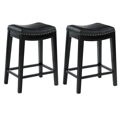 Counter Height Armless Leather Traditional Bar Stools Image - 9