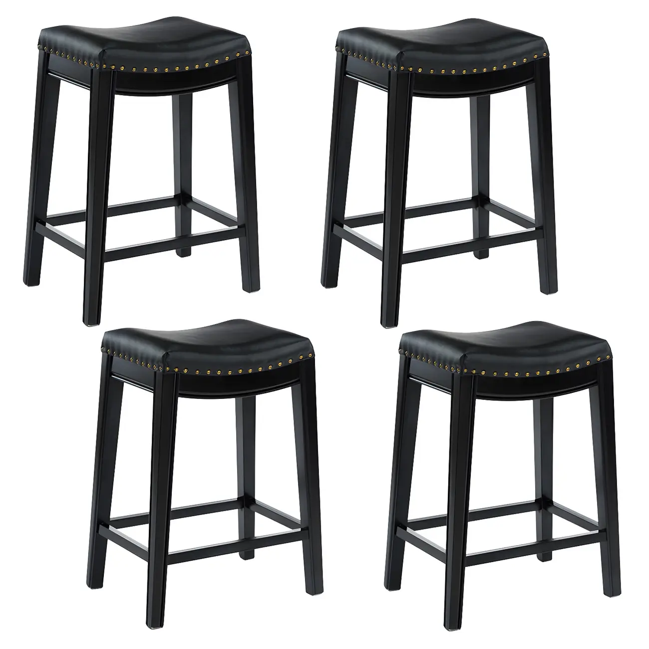 Counter Height Armless Leather Traditional Bar Stools Image - 10 | homeyfad