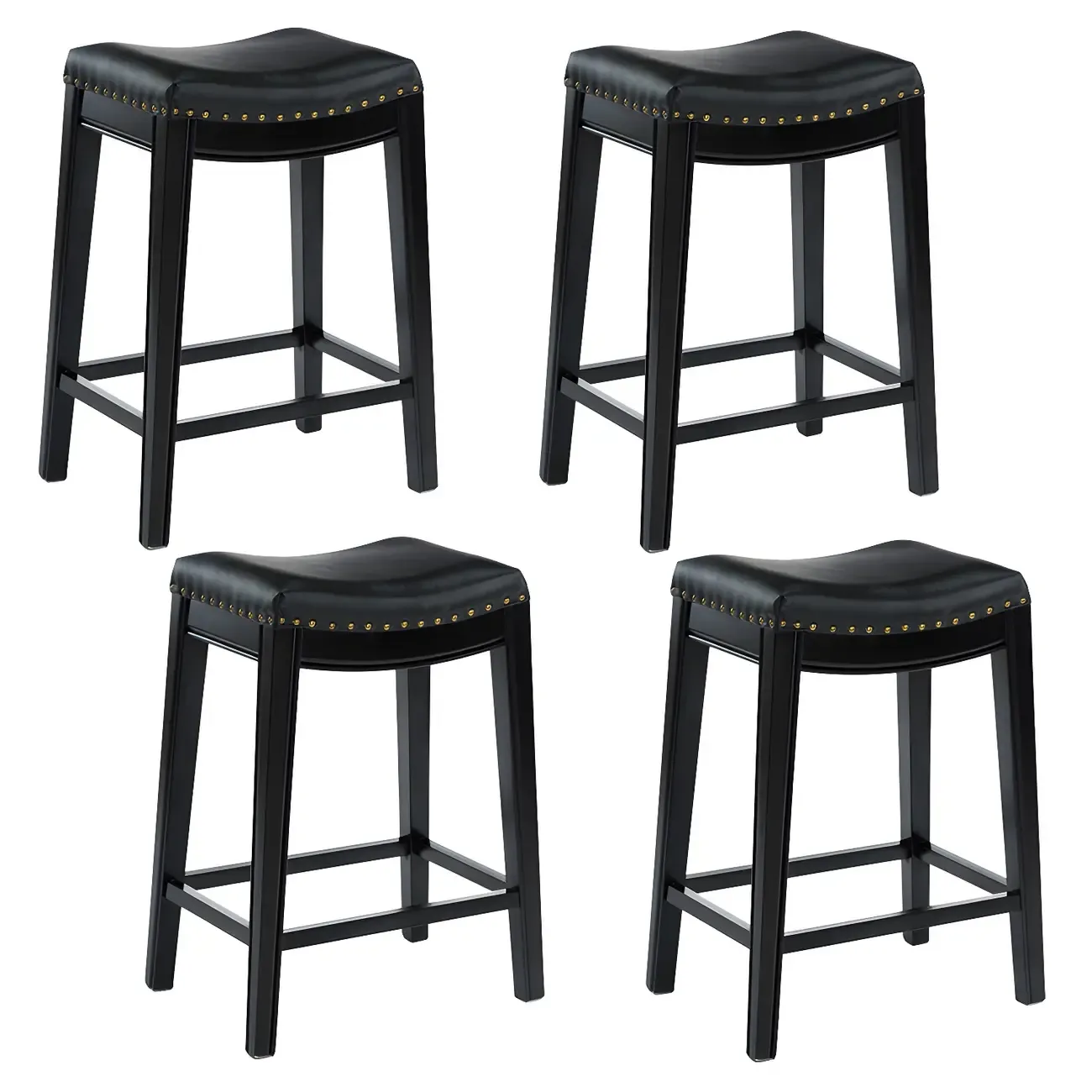 Counter Height Armless Leather Traditional Bar Stools Image - 10
