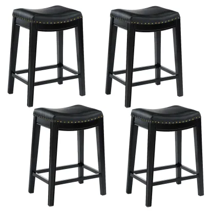 Counter Height Armless Leather Traditional Bar Stools Image - 10
