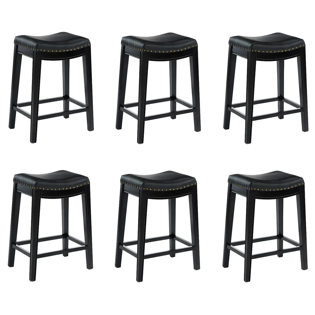 Counter Height Armless Leather Traditional Bar Stools Image - 11