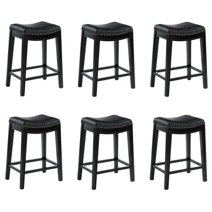 Counter Height Armless Leather Traditional Bar Stools Image - 11