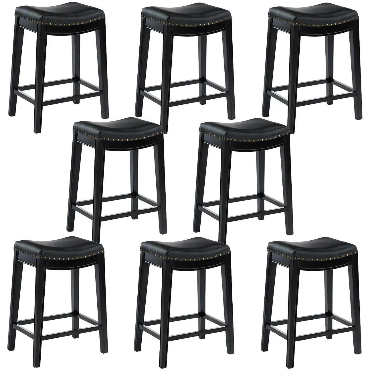 Counter Height Armless Leather Traditional Bar Stools Image - 13