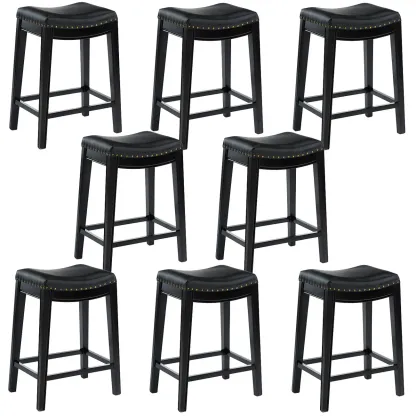 Counter Height Armless Leather Traditional Bar Stools Image - 13