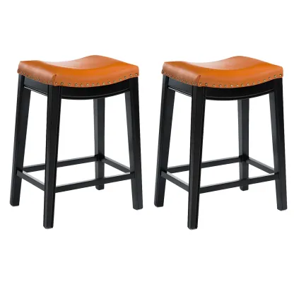 Counter Height Armless Leather Traditional Bar Stools Image - 15