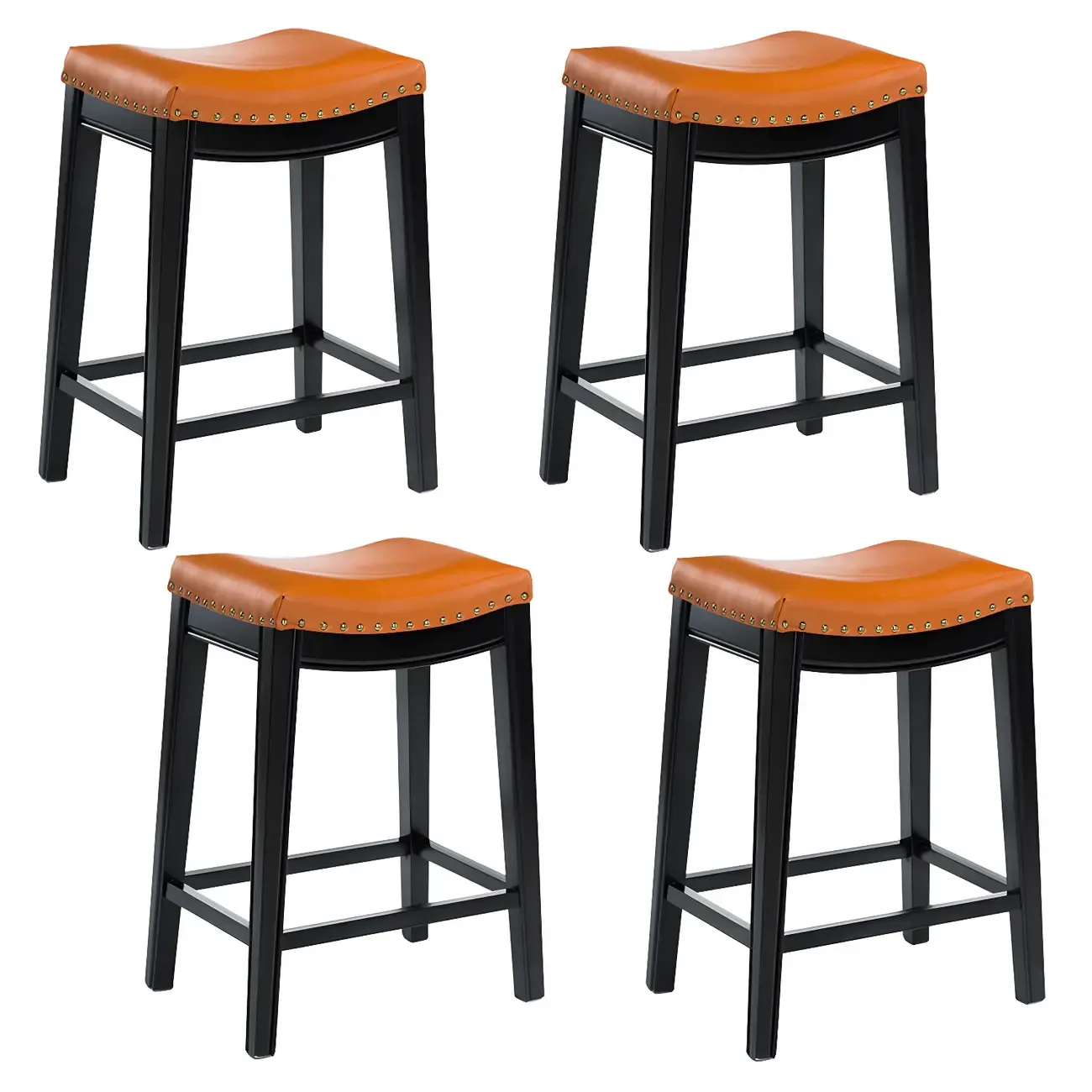 Counter Height Armless Leather Traditional Bar Stools Image - 16
