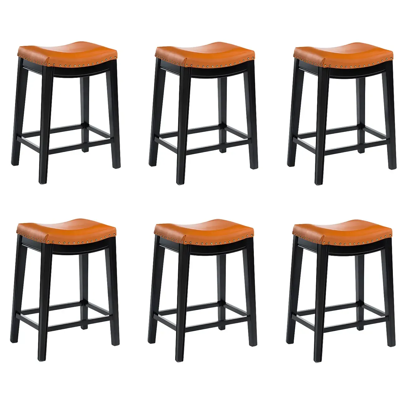 Counter Height Armless Leather Traditional Bar Stools Image - 17