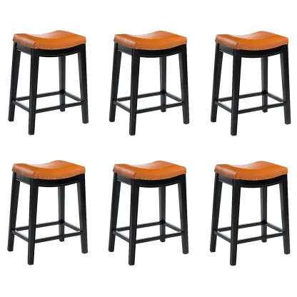 Counter Height Armless Leather Traditional Bar Stools Image - 17