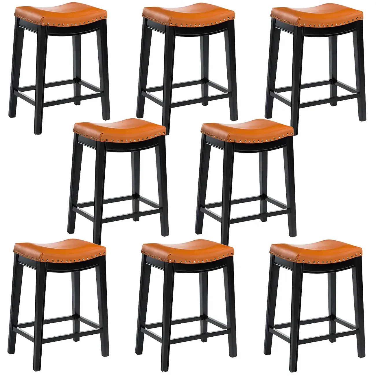 Counter Height Armless Leather Traditional Bar Stools Image - 18