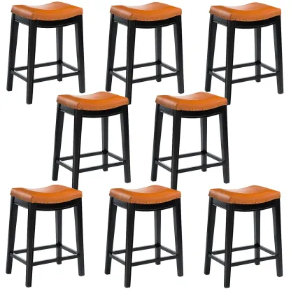 Counter Height Armless Leather Traditional Bar Stools Image - 18