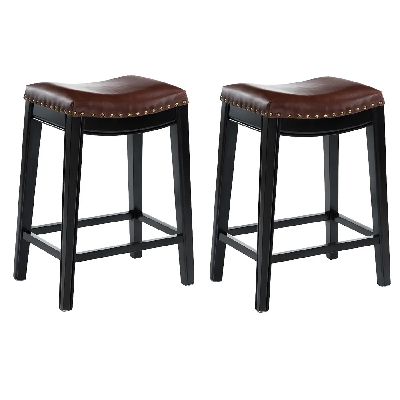 Counter Height Armless Leather Traditional Bar Stools Image - 20