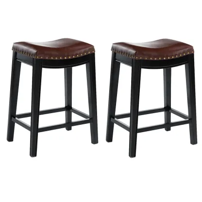 Counter Height Armless Leather Traditional Bar Stools Image - 20