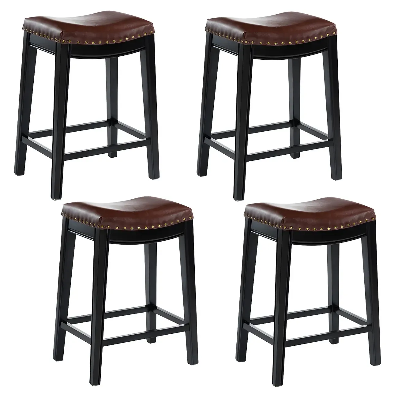 Counter Height Armless Leather Traditional Bar Stools Image - 21