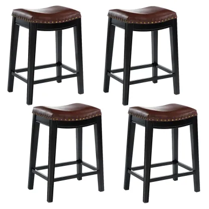 Counter Height Armless Leather Traditional Bar Stools Image - 21