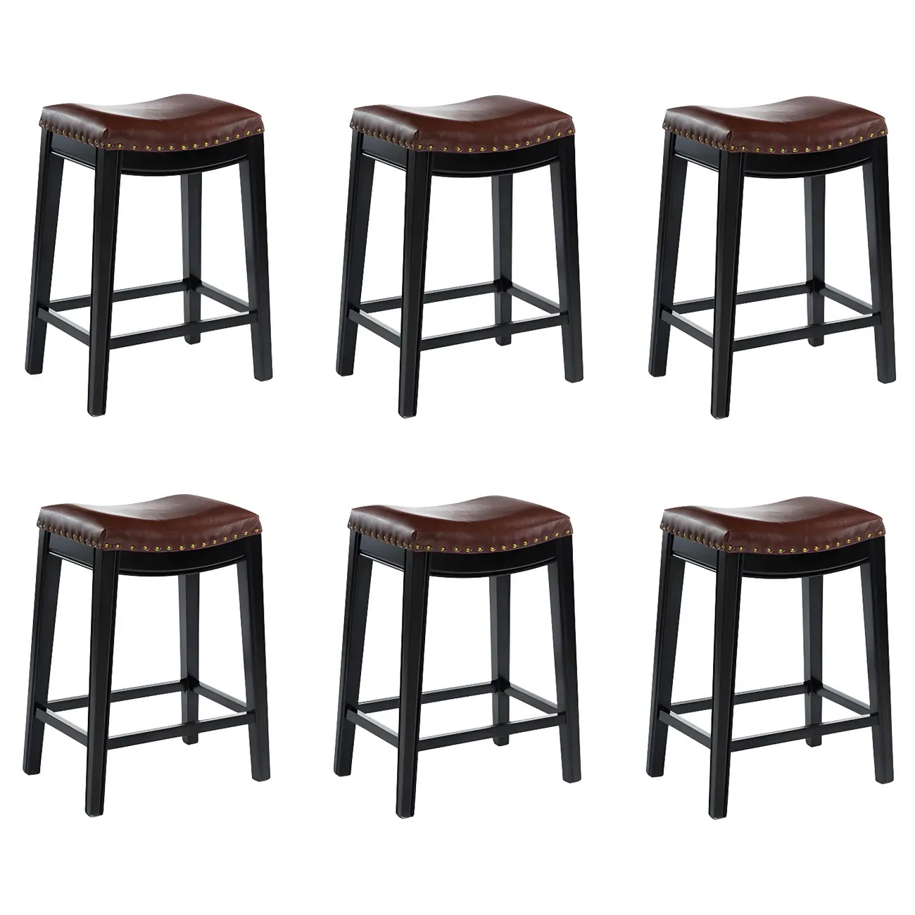 Counter Height Armless Leather Traditional Bar Stools Image - 22 | homeyfad