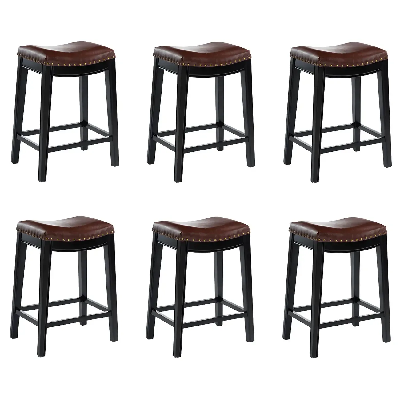 Counter Height Armless Leather Traditional Bar Stools Image - 22