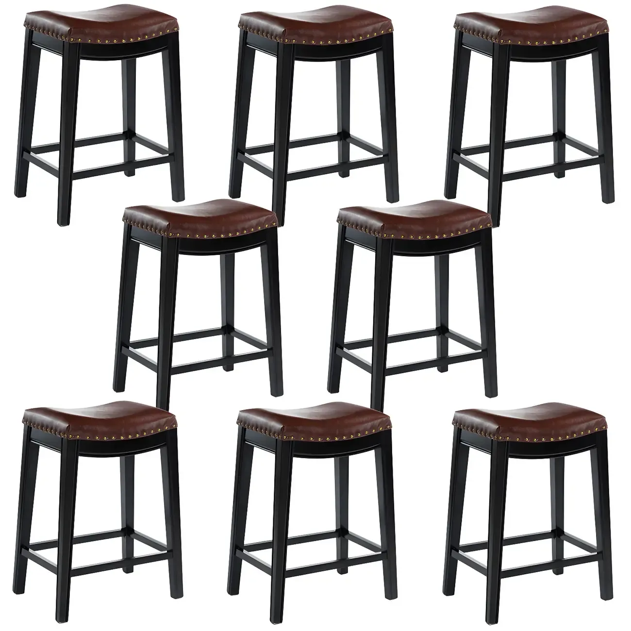 Counter Height Armless Leather Traditional Bar Stools Image - 23