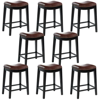 Counter Height Armless Leather Traditional Bar Stools Image - 23