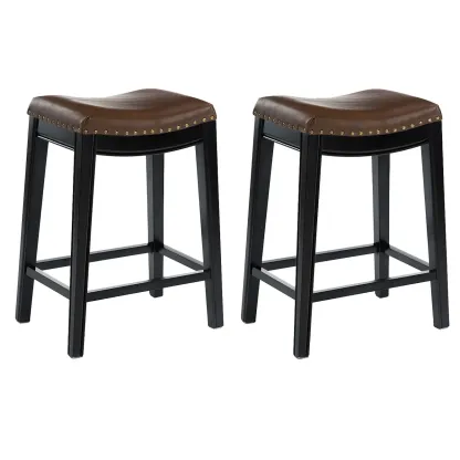 Counter Height Armless Leather Traditional Bar Stools Image - 25