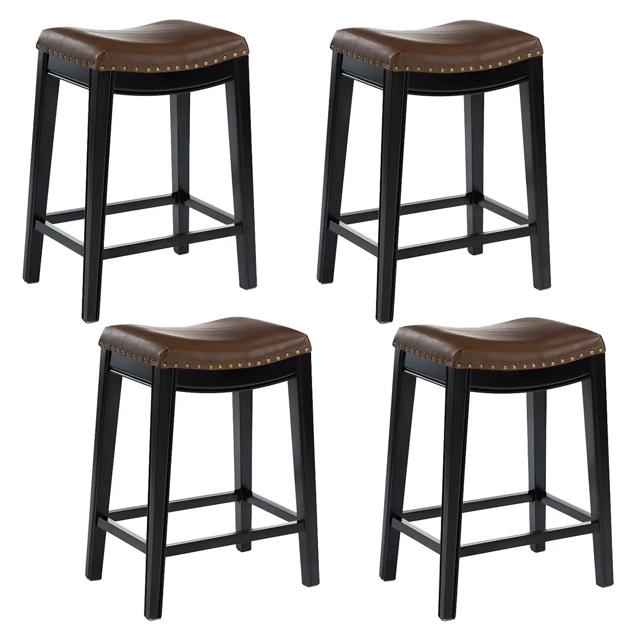 Counter Height Armless Leather Traditional Bar Stools Image - 26 | homeyfad