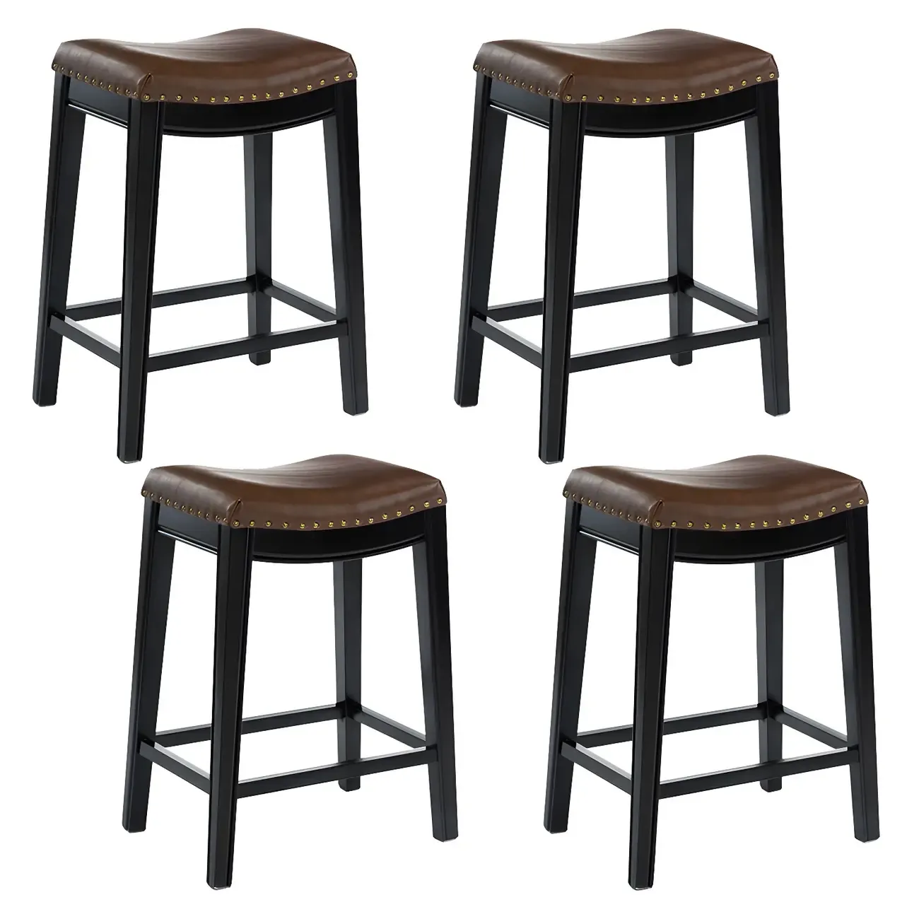 Counter Height Armless Leather Traditional Bar Stools Image - 26