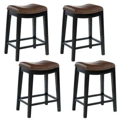 Counter Height Armless Leather Traditional Bar Stools Image - 26