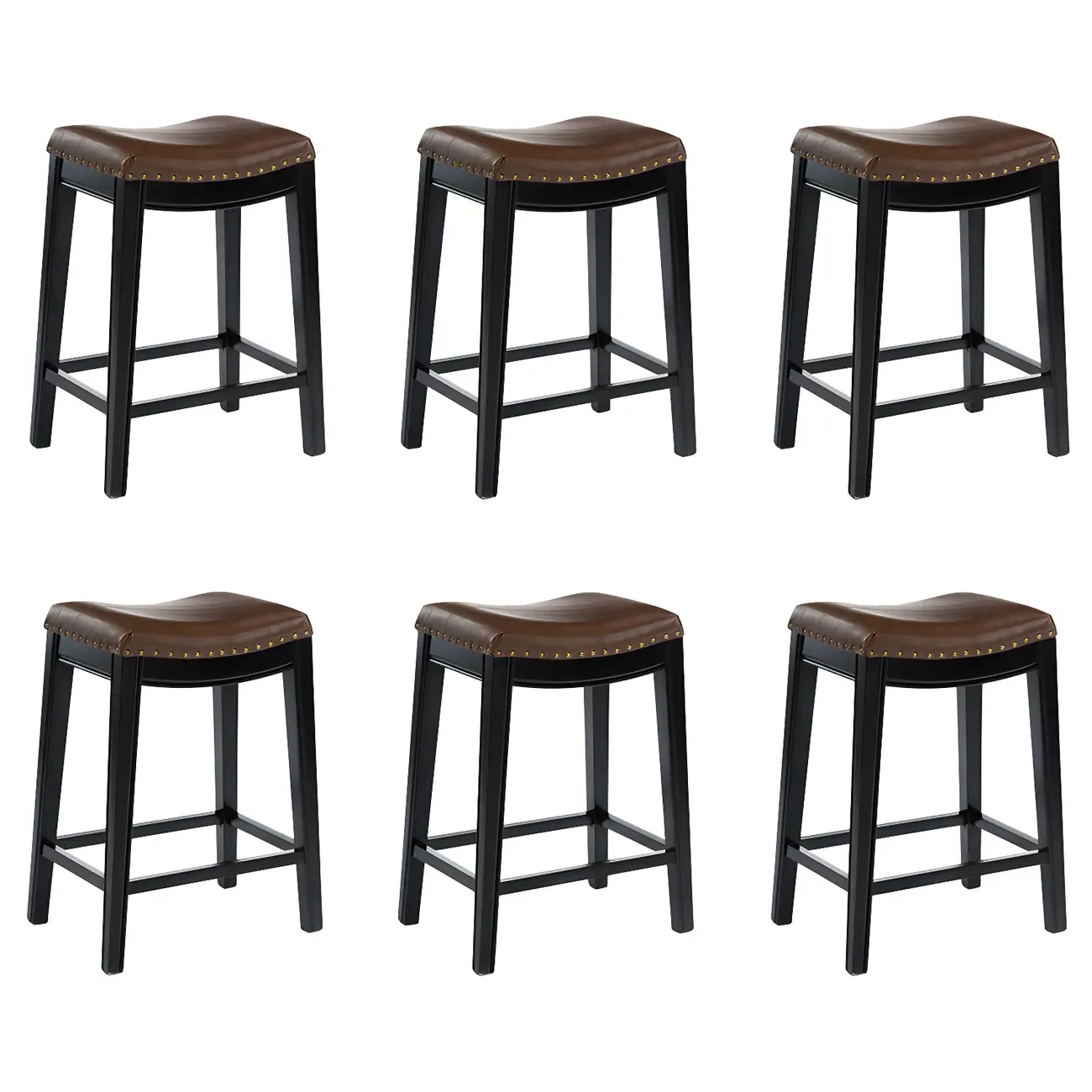 Counter Height Armless Leather Traditional Bar Stools Image - 27 | homeyfad