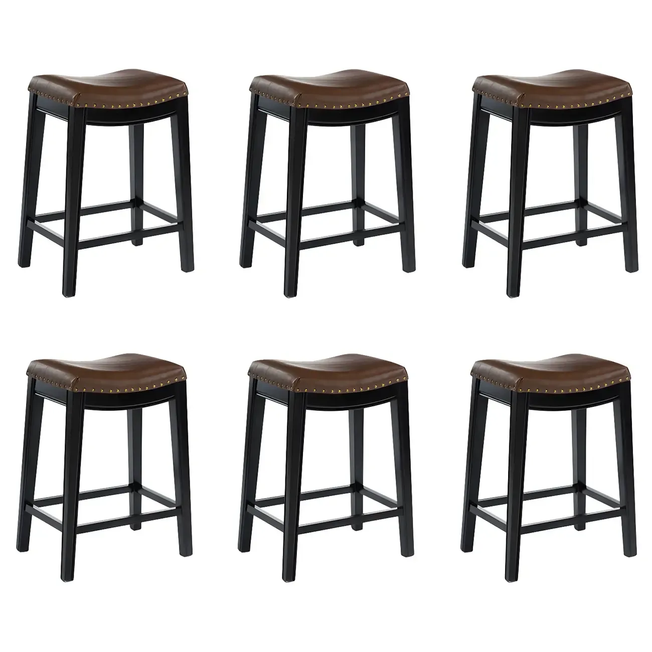 Counter Height Armless Leather Traditional Bar Stools Image - 27