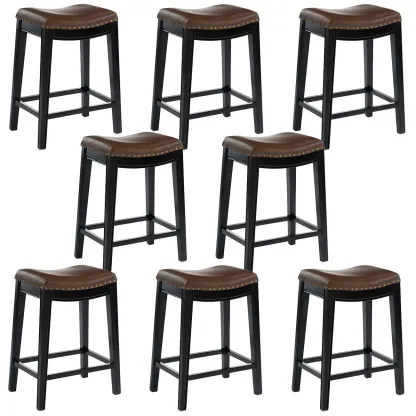 Counter Height Armless Leather Traditional Bar Stools Image - 28