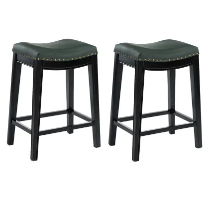 Counter Height Armless Leather Traditional Bar Stools Image - 30