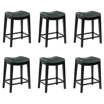 Counter Height Armless Leather Traditional Bar Stools Image - 32