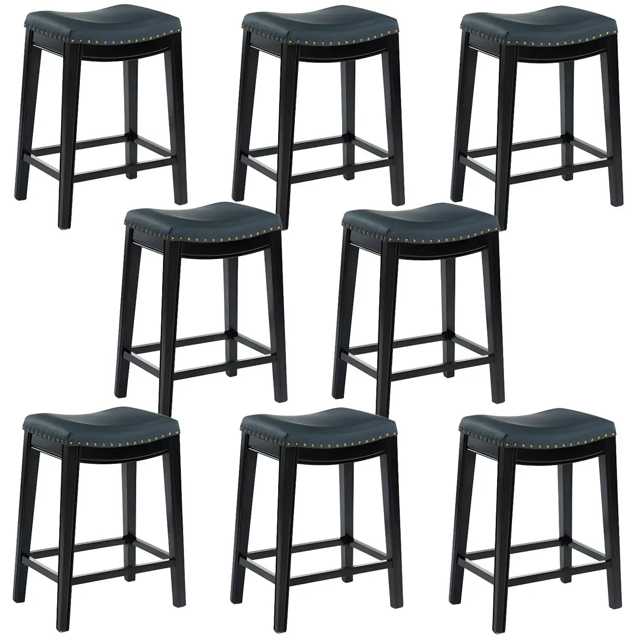 Counter Height Armless Leather Traditional Bar Stools Image - 38