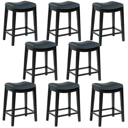 Counter Height Armless Leather Traditional Bar Stools Image - 38