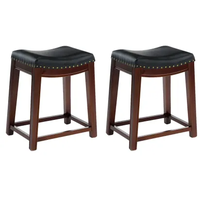 Counter Height Armless Leather Traditional Bar Stools Image - 40